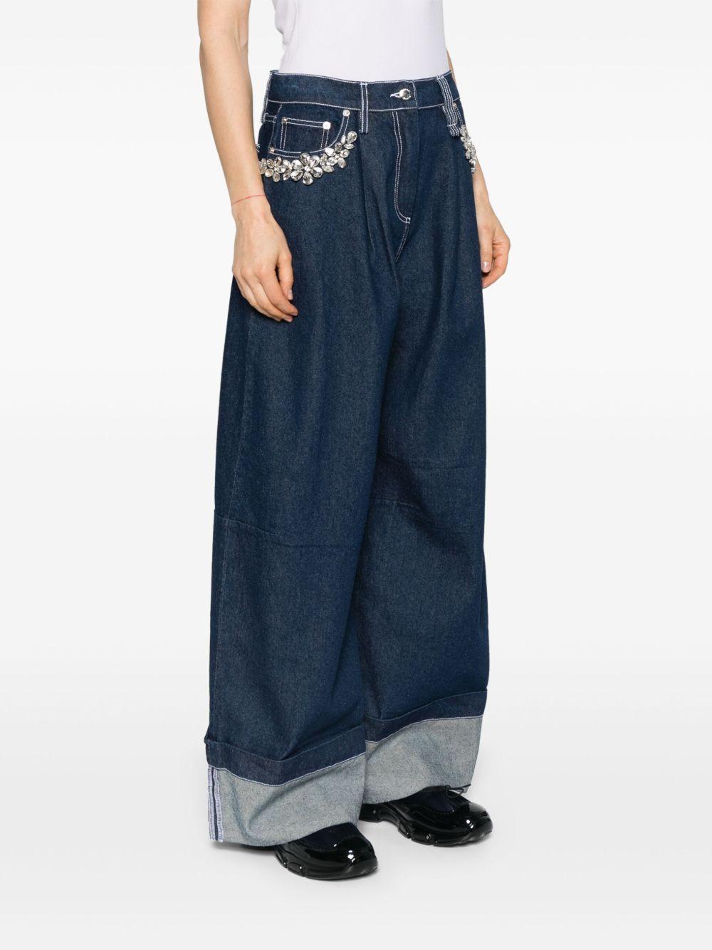 BTS ジン着用 Simone Rocha ロゴ クリスタルWide Puddleジーンズ Simone Rocha - Puddle Wide-Leg Pleated Crystal-Embellished