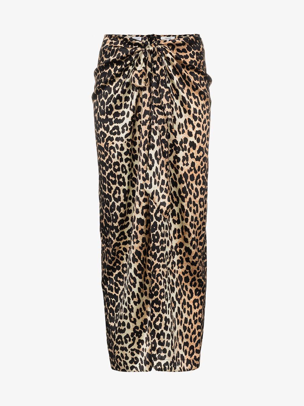 Ganni Calla Silk Leopard Print Skirt in Brown - Lyst