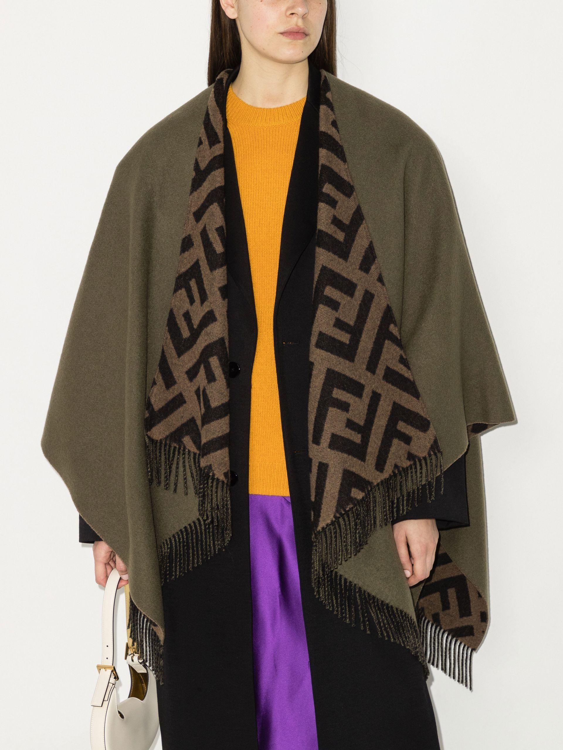 Fendi Reversible Ff Logo Jacquard Poncho in Green | Lyst