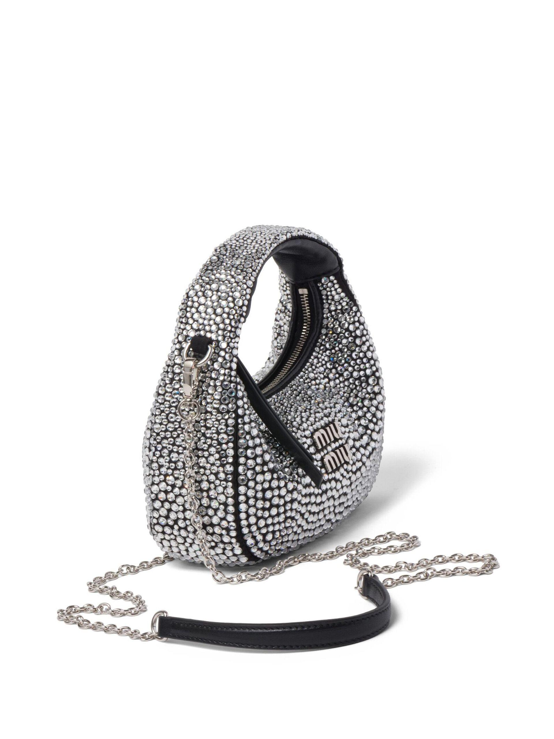 【MIU MIU】 Embellished Satin Handbag Miu Miu Small Satin Crystal-Embellished Top-Handle Bag