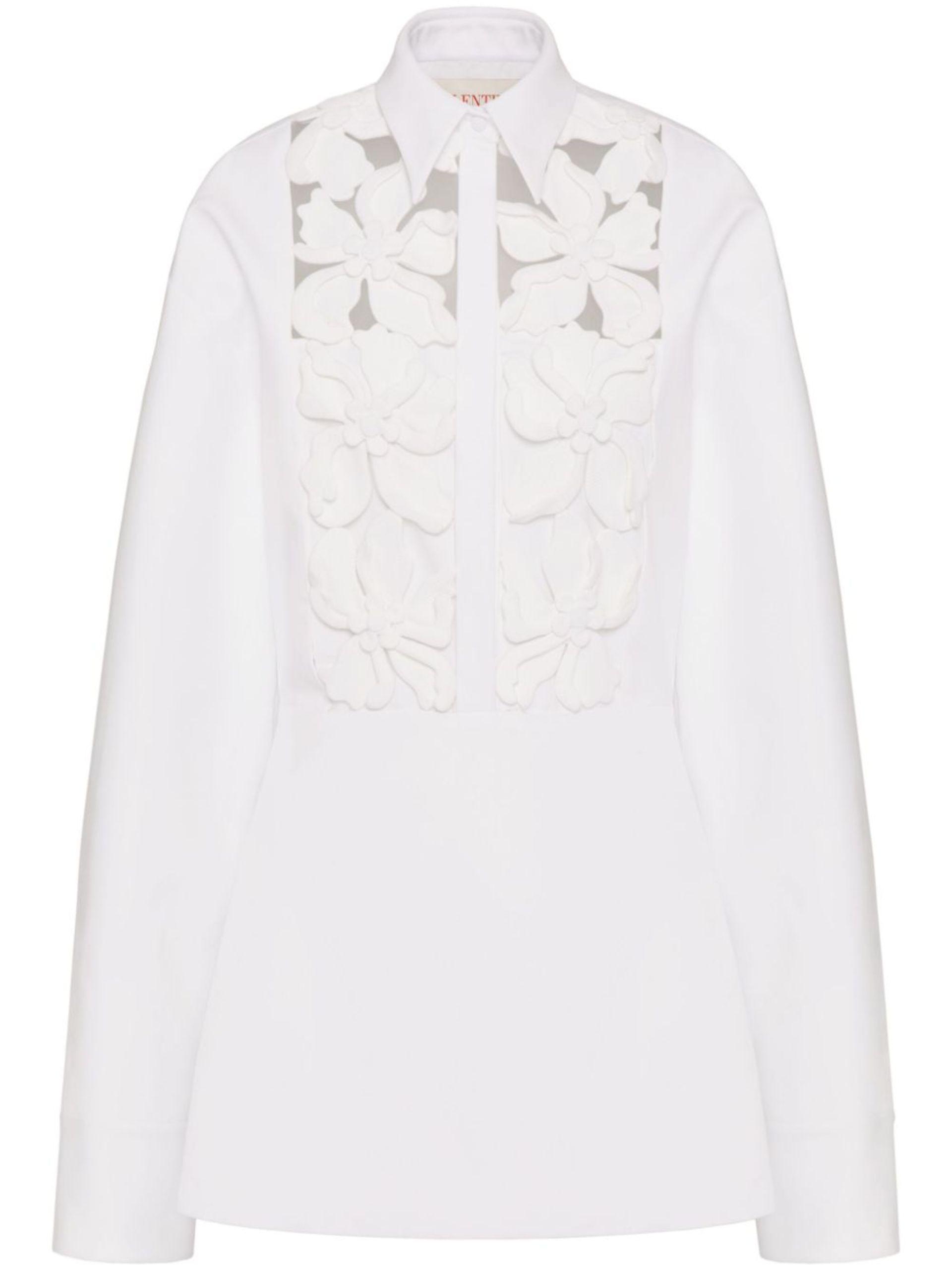 Thea White Flower Embroidered Cotton Shirt main image 1