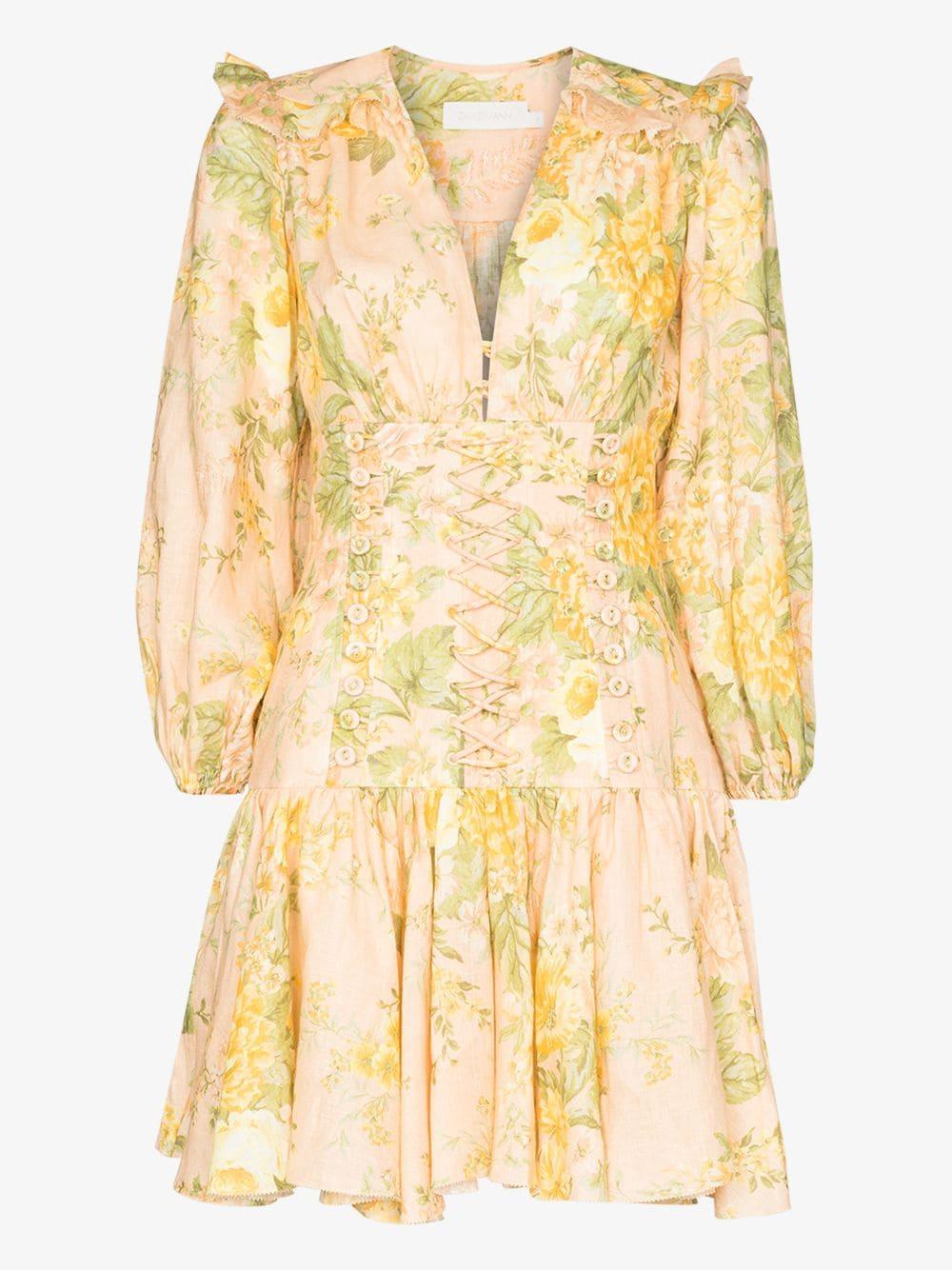 Zimmermann Cotton Amelie Floral-print Dress in Yellow - Lyst