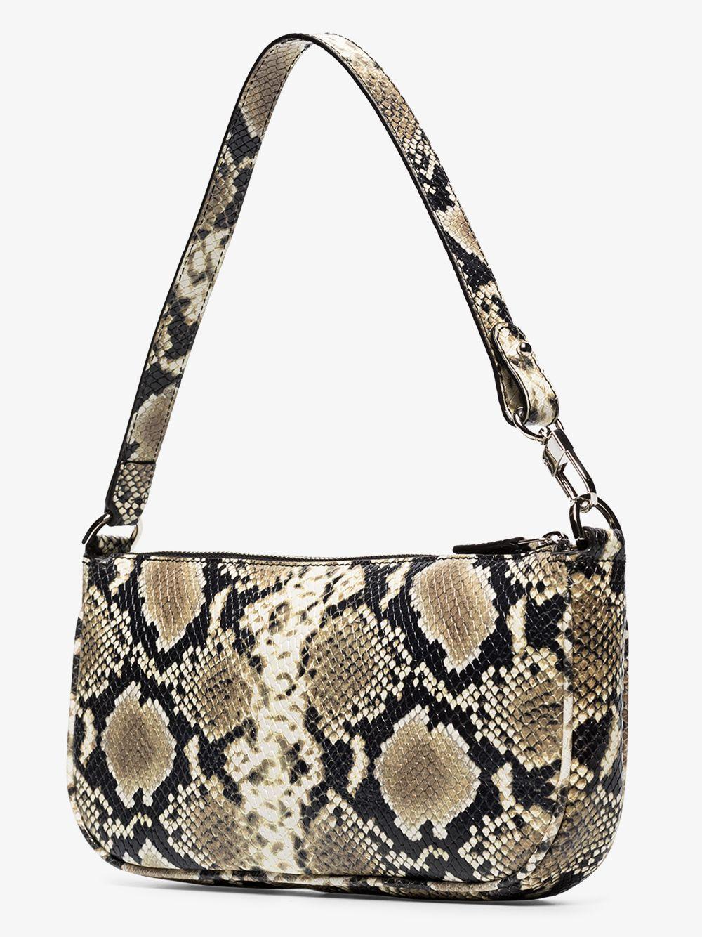 BY FAR Beige Rachel Snake Print Leather Shoulder Bag in Brown Lyst