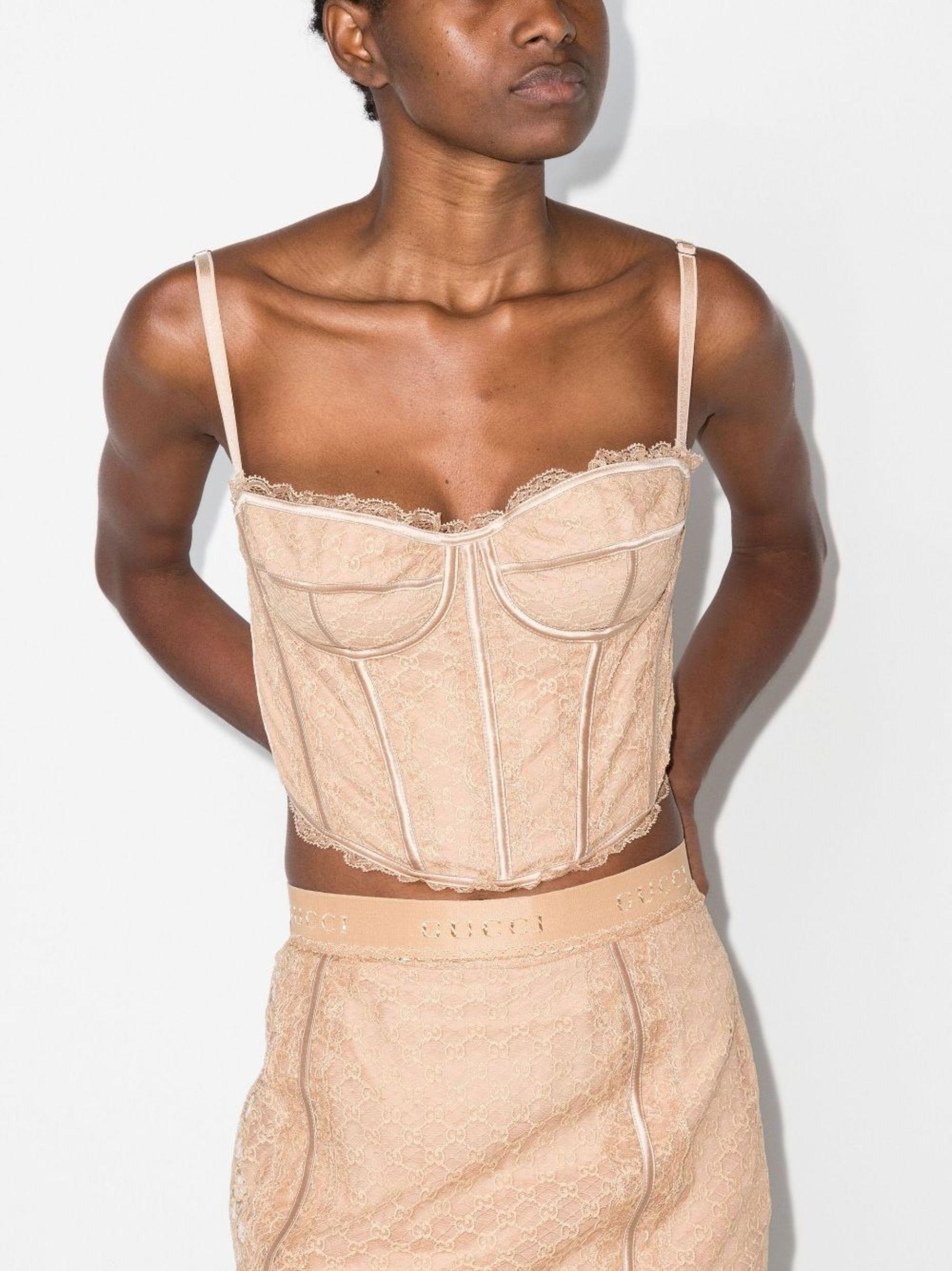 Gucci Neutral gg Lace Corset Top in White | Lyst