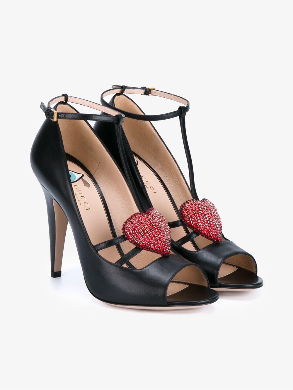 Gucci Leather Crystal Heart Pumps in 