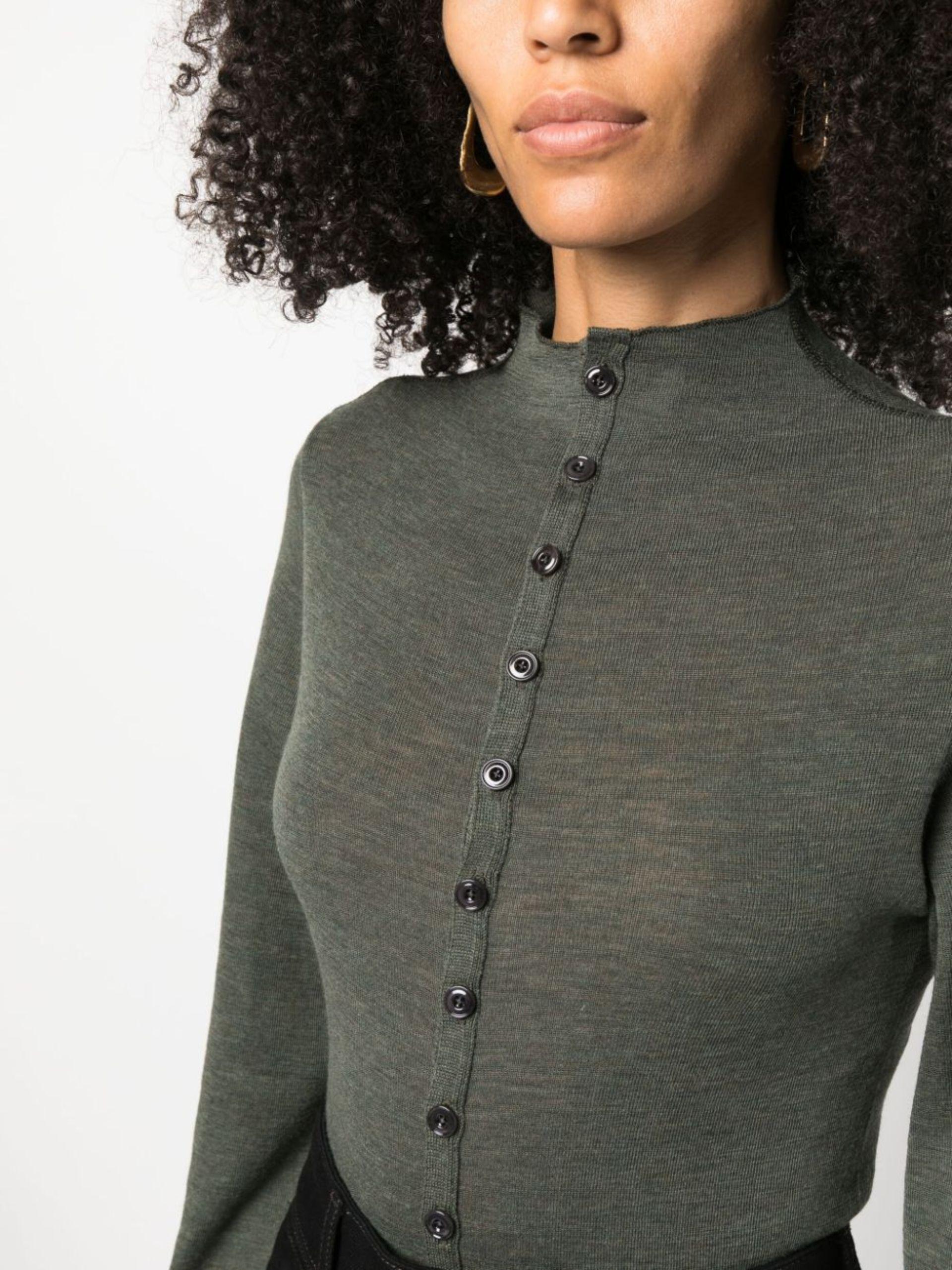 Lemaire High-neck Wool Cardigan in Green | Lyst