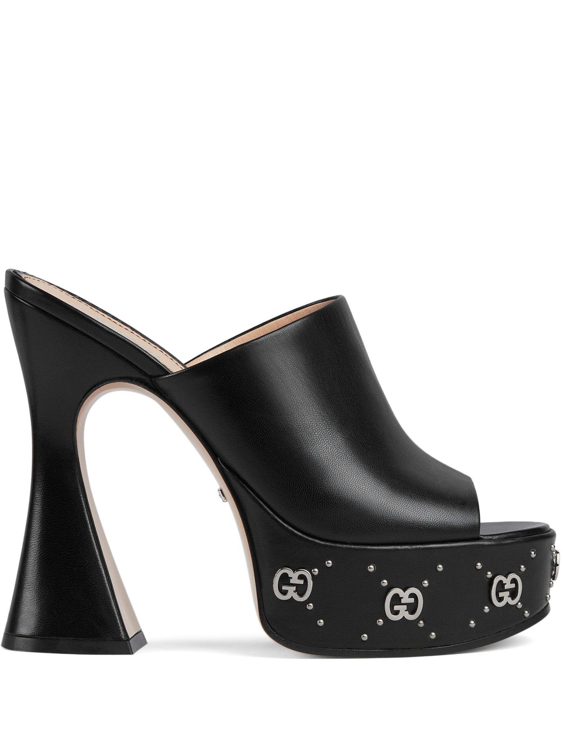 Gucci Leather Platform Mules 115 in Black | Lyst