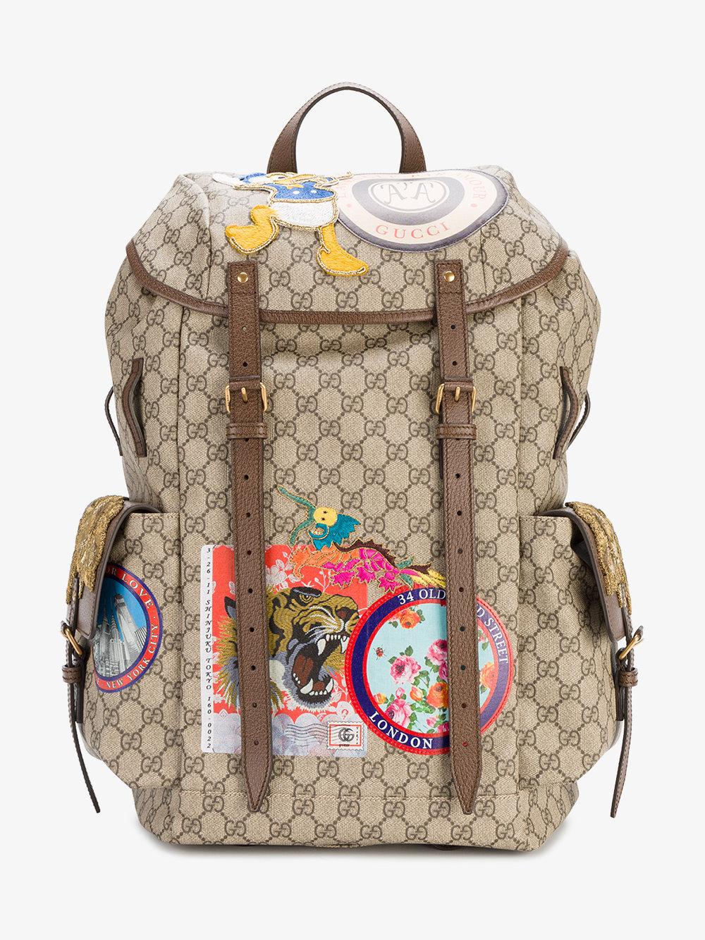 Gucci Canvas Multi-patch Gg Supreme Backpack in Brown for Men - Lyst