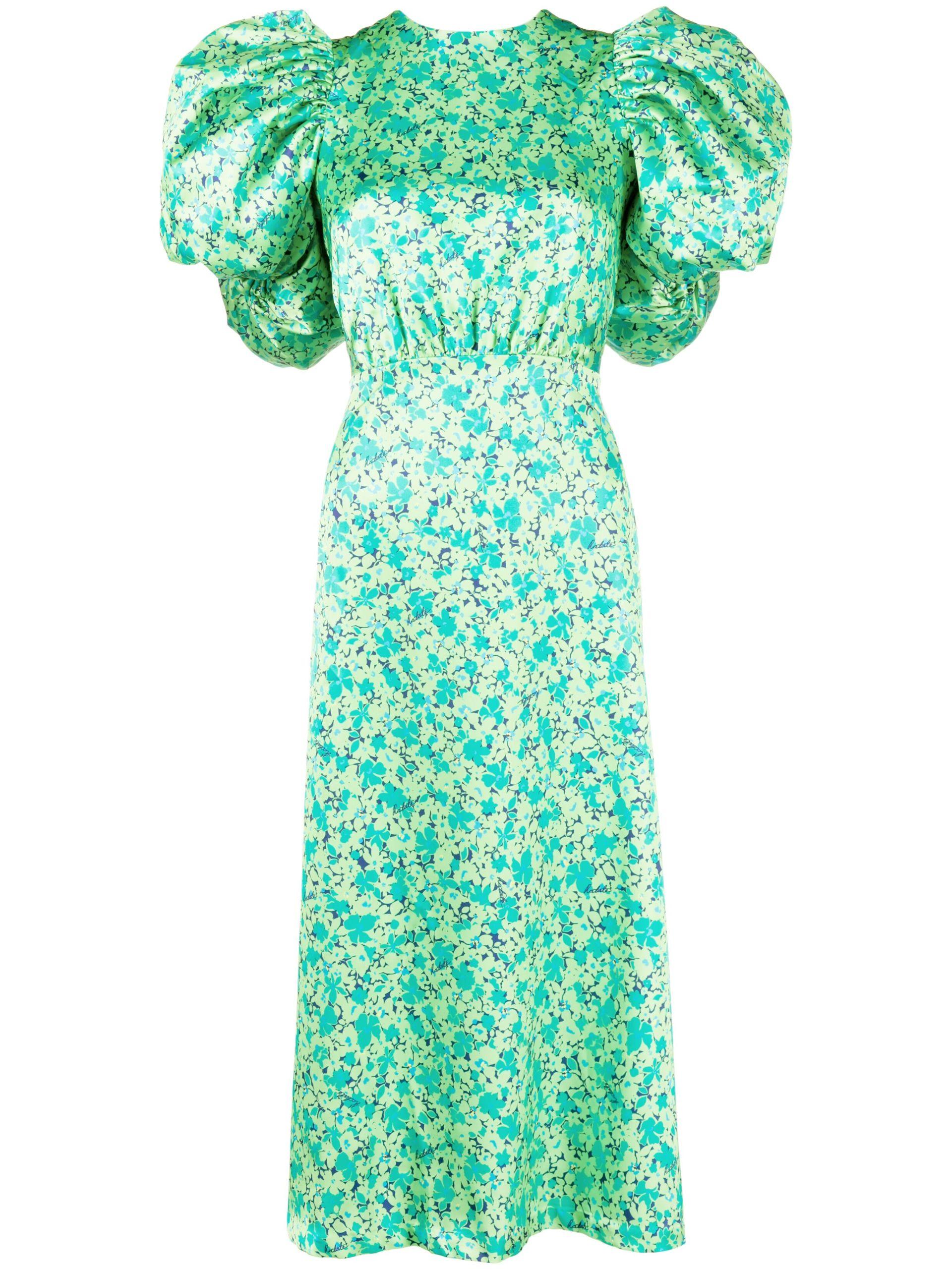 ROTATE BIRGER CHRISTENSEN Floral-print Satin Midi-dress in Green | Lyst