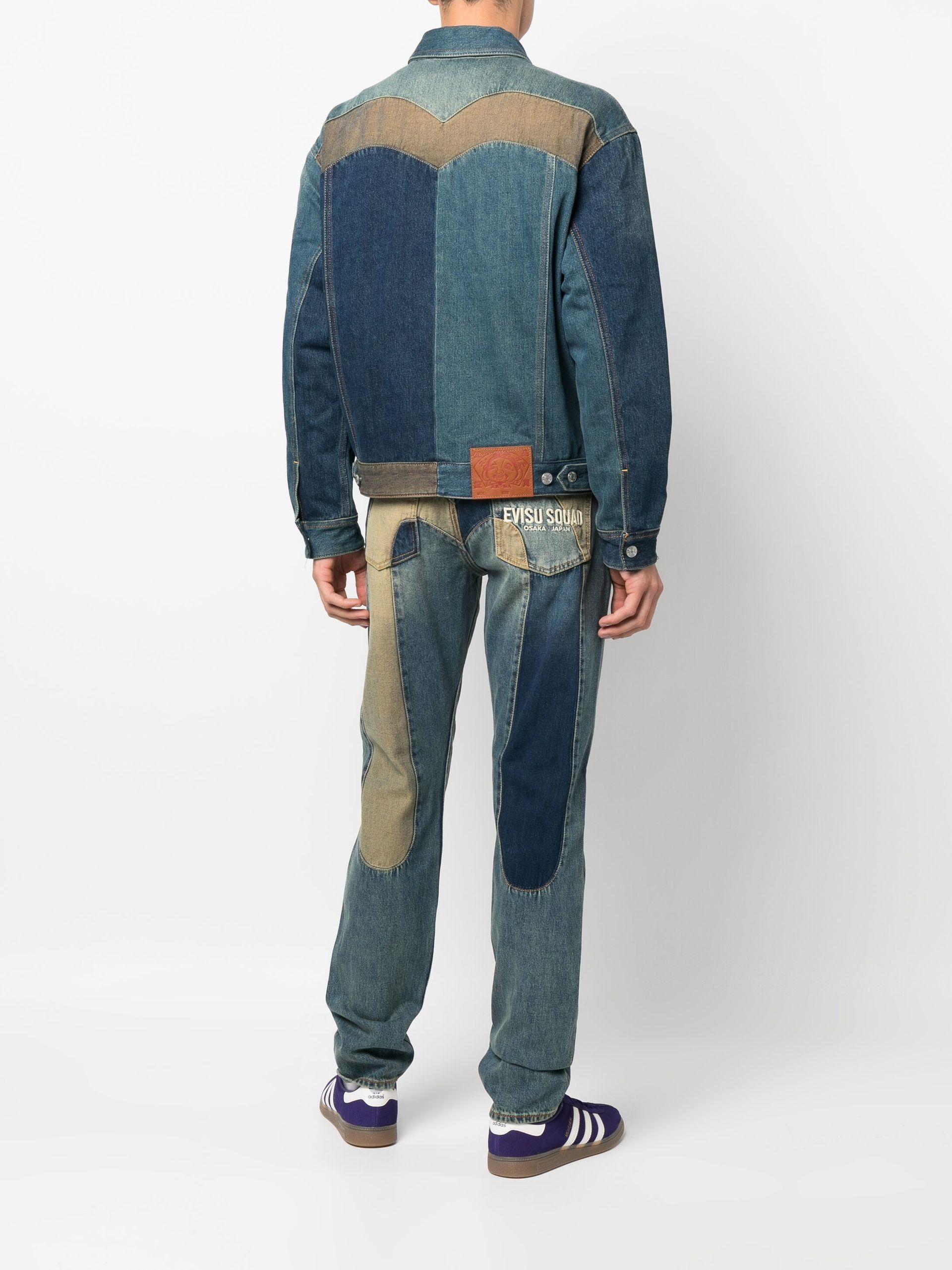Evisu Panelled Straight Leg Jeans - Men's - Cotton in Blue for Men | Lyst