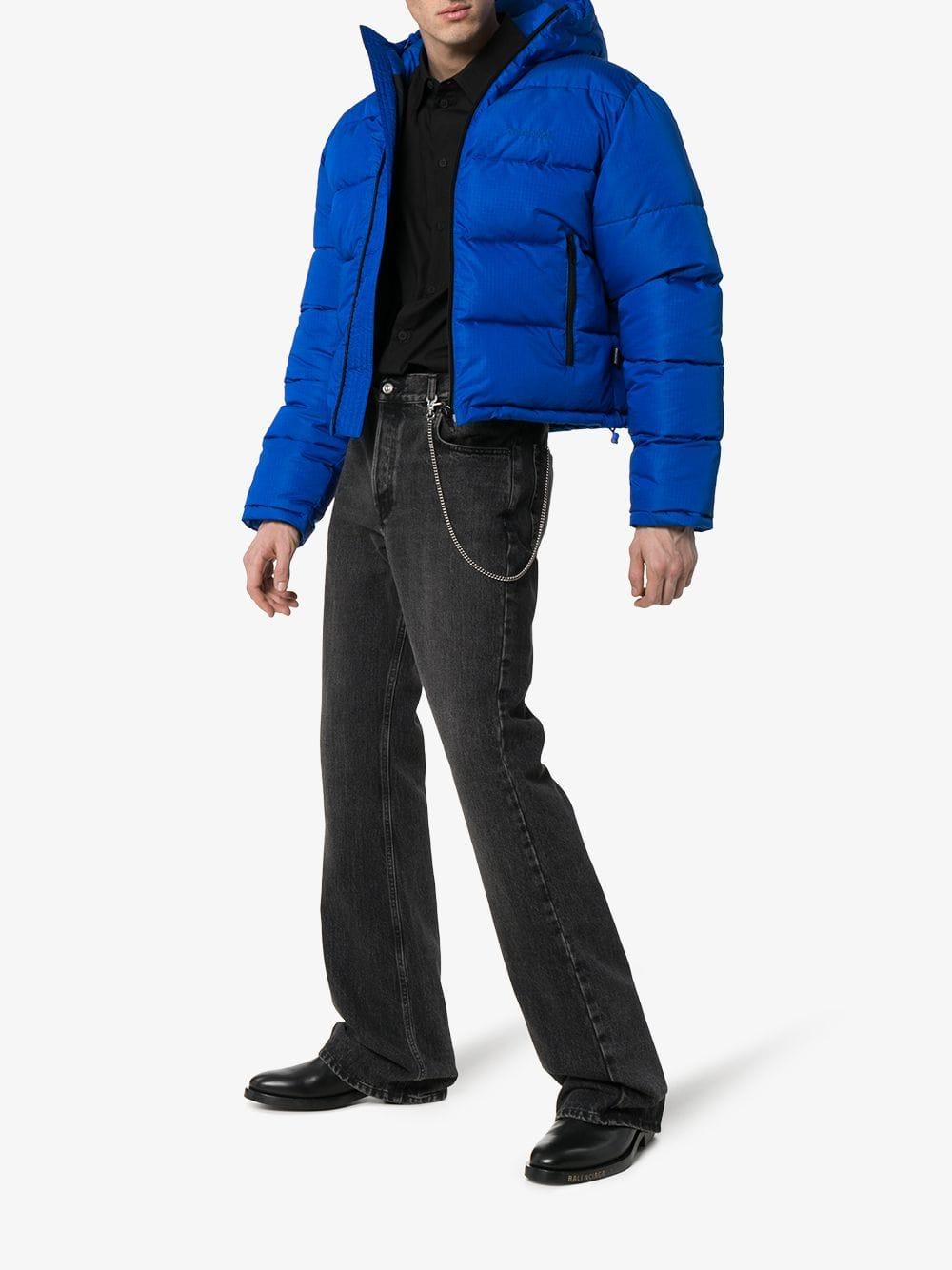 Balenciaga Synthetic Cropped Hooded Puffer Jacket in Blue for Men | Lyst