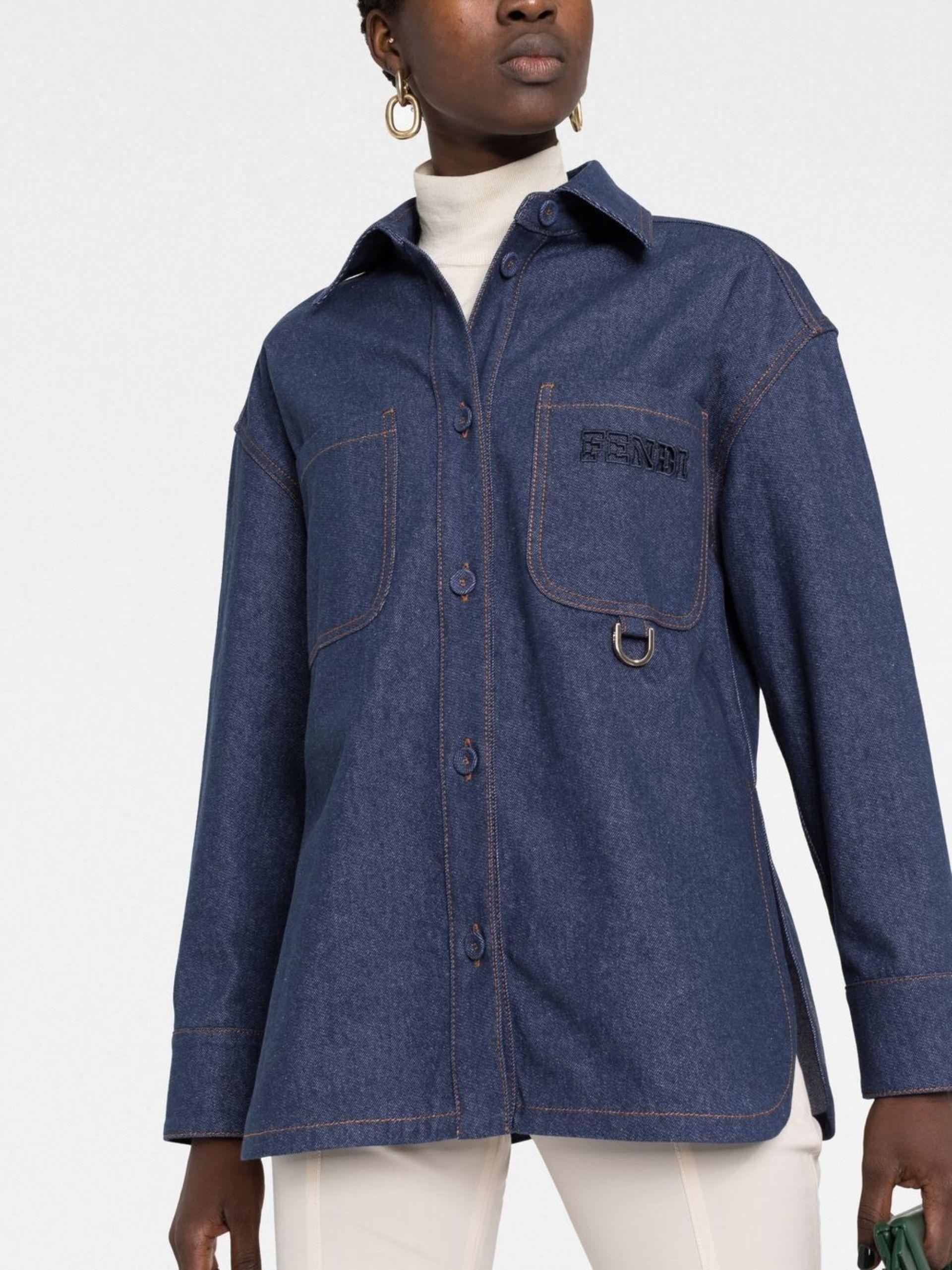 Fendi Belted-waist Denim Jacket in Blue | Lyst