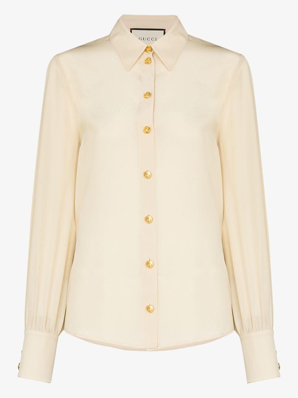Gucci Cotton Silk Crêpe Buttonup Blouse in White Lyst