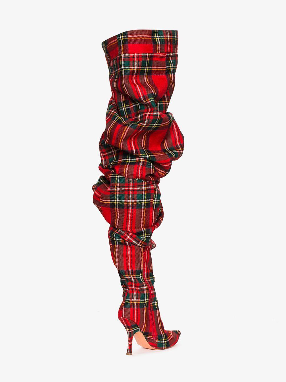 red plaid thigh high boots