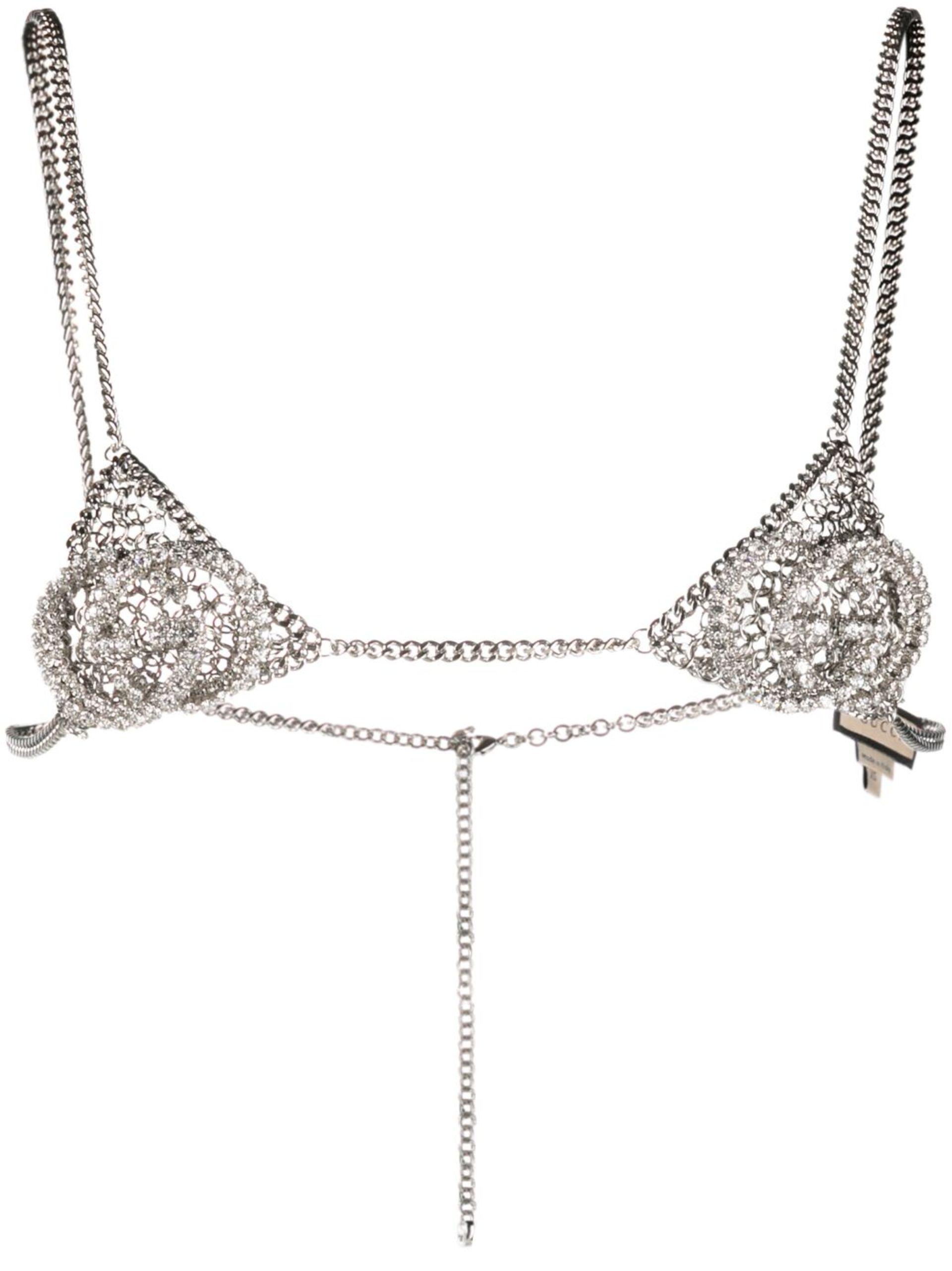 Gucci Interlocking G Embellished Chain Bra in Metallic