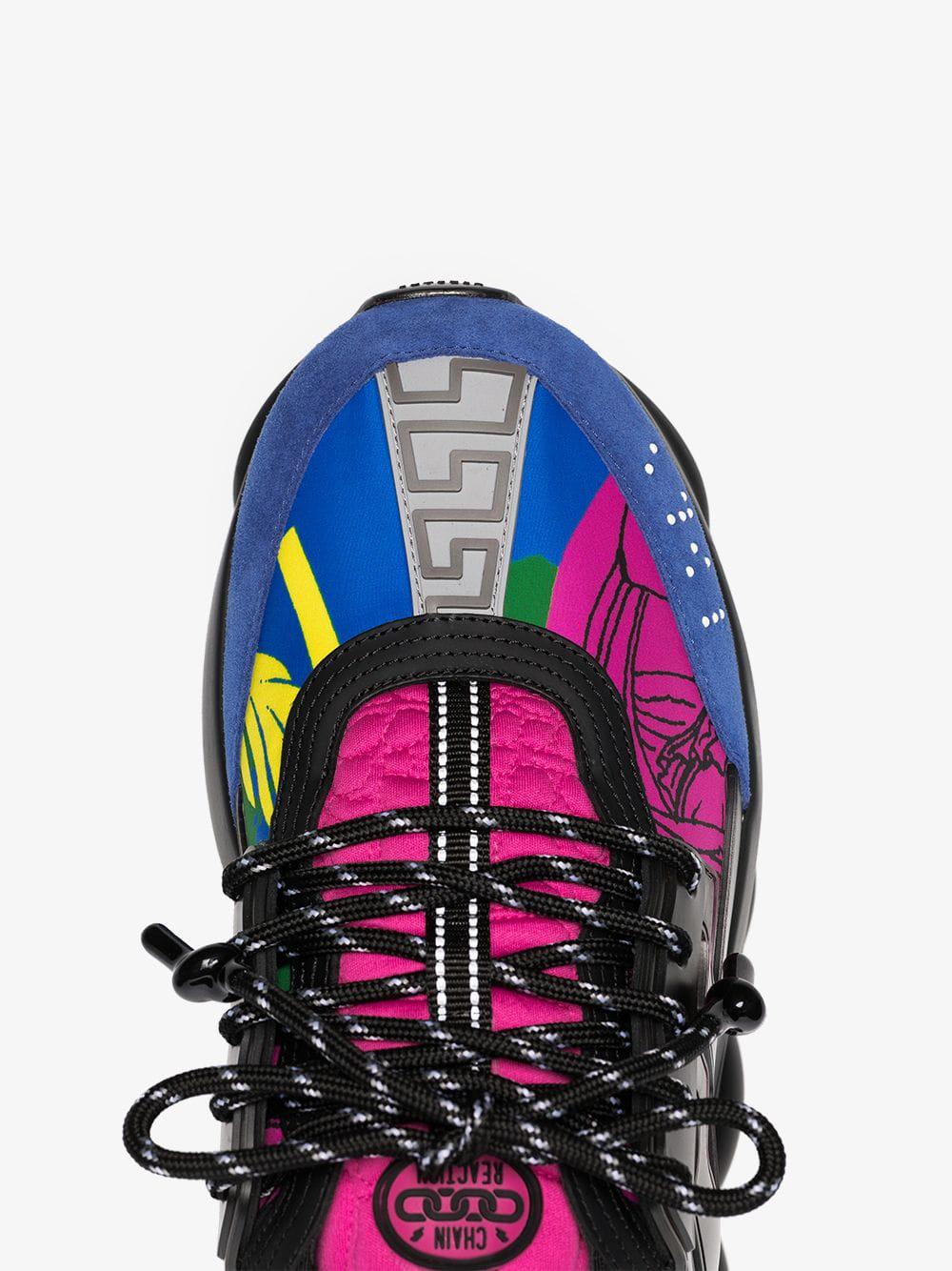 Versace Synthetic Black And Multicoloured Chain Reaction Sneakers 