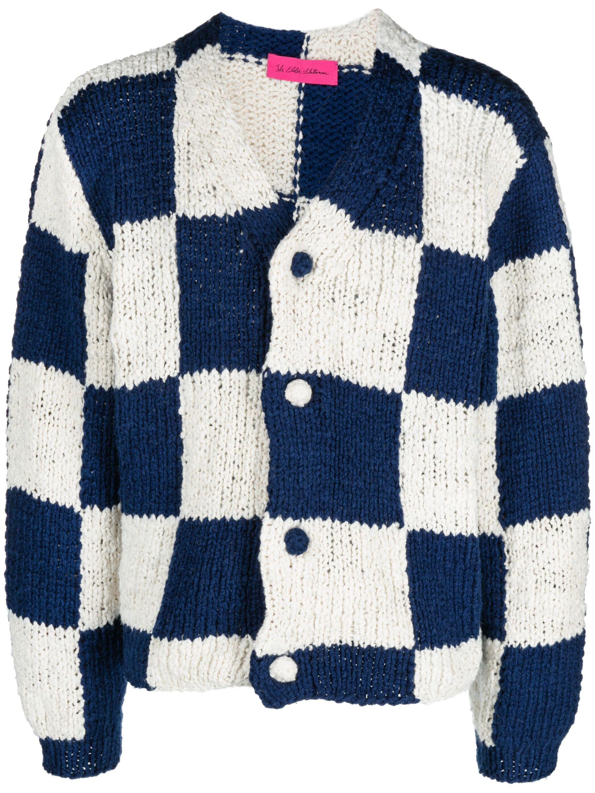 The Elder Statesman And Blue Hand-knit Squares Cardigan - Men's