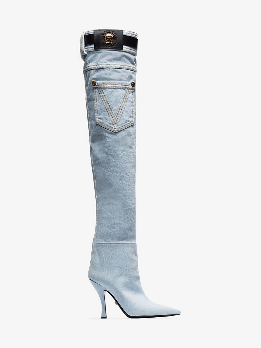 Versace Denim Thigh-high Boots in Blue 