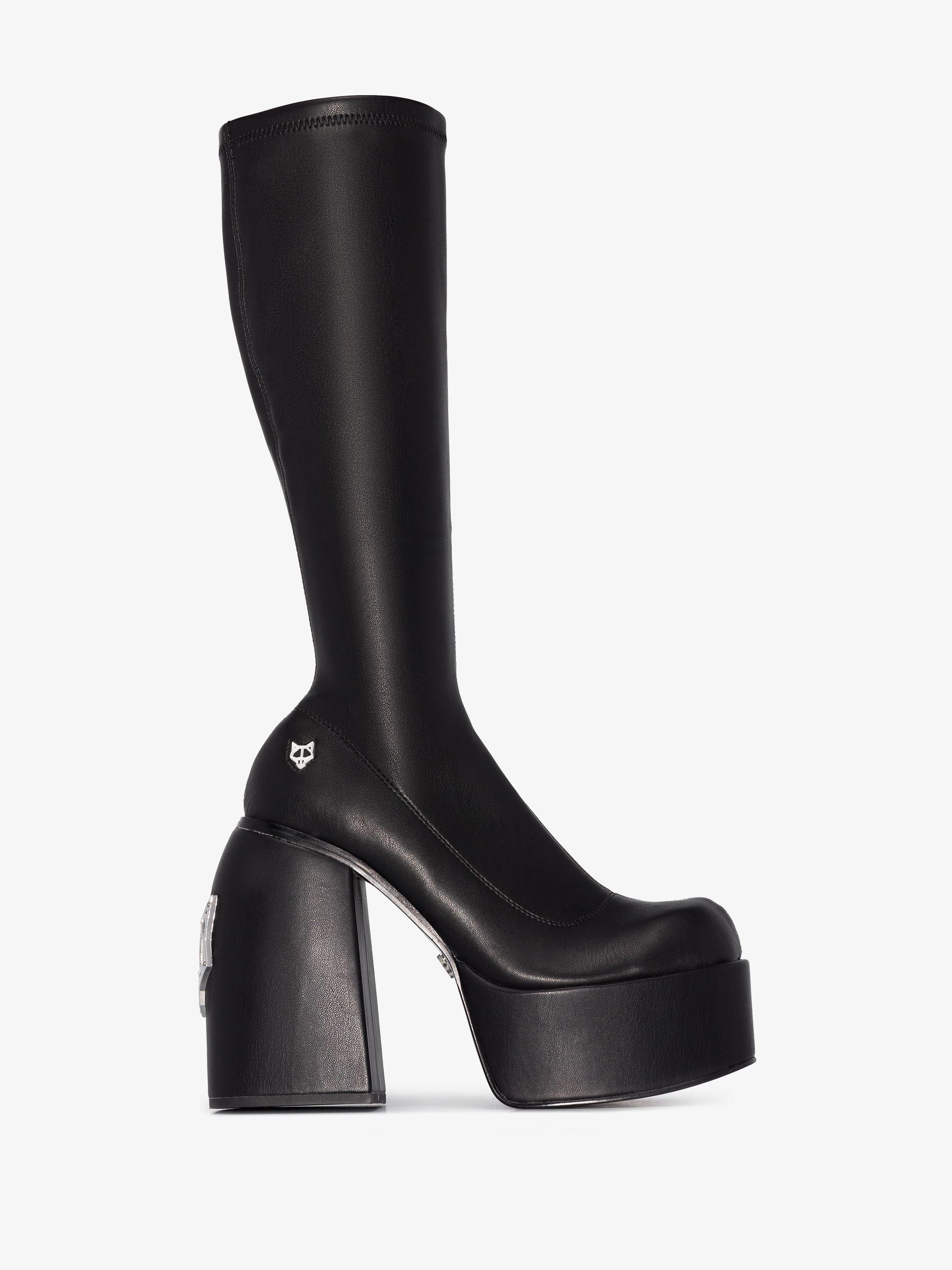 Naked Wolfe Spice Faux-leather Knee-thigh Heeled Boots in Black | Lyst