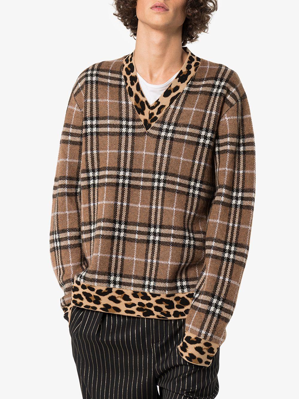 Burberry Cashmere Tartan Pull With Leopard Print in Brown,Black 