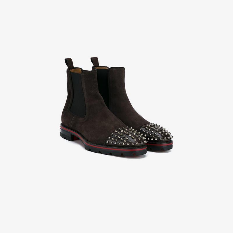 Christian Louboutin Melon Spike-embellished Suede Chelsea Boots in Brown  for Men | Lyst