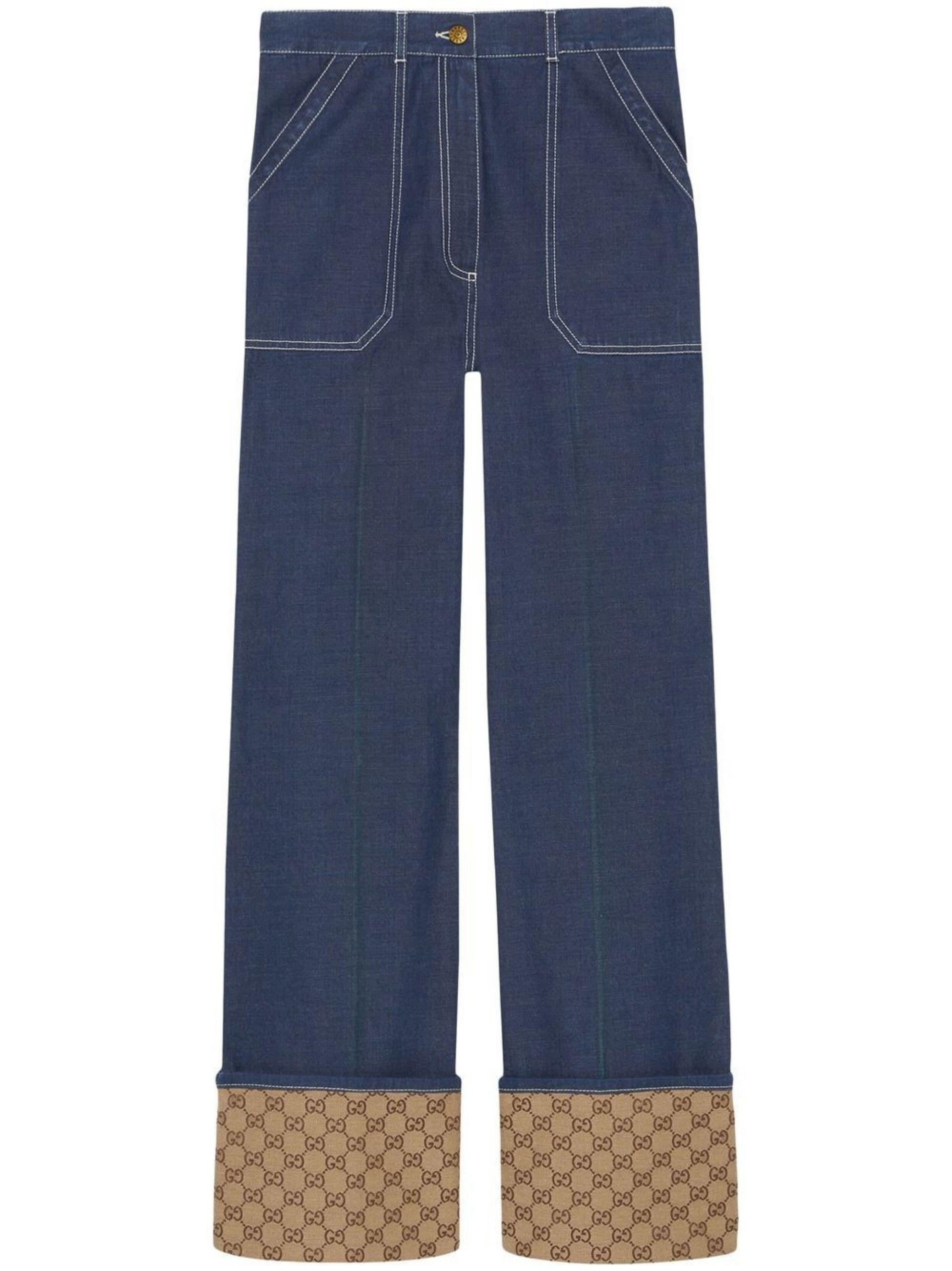 Gucci GG-canvas Cuffed Jeans in Blue | Lyst