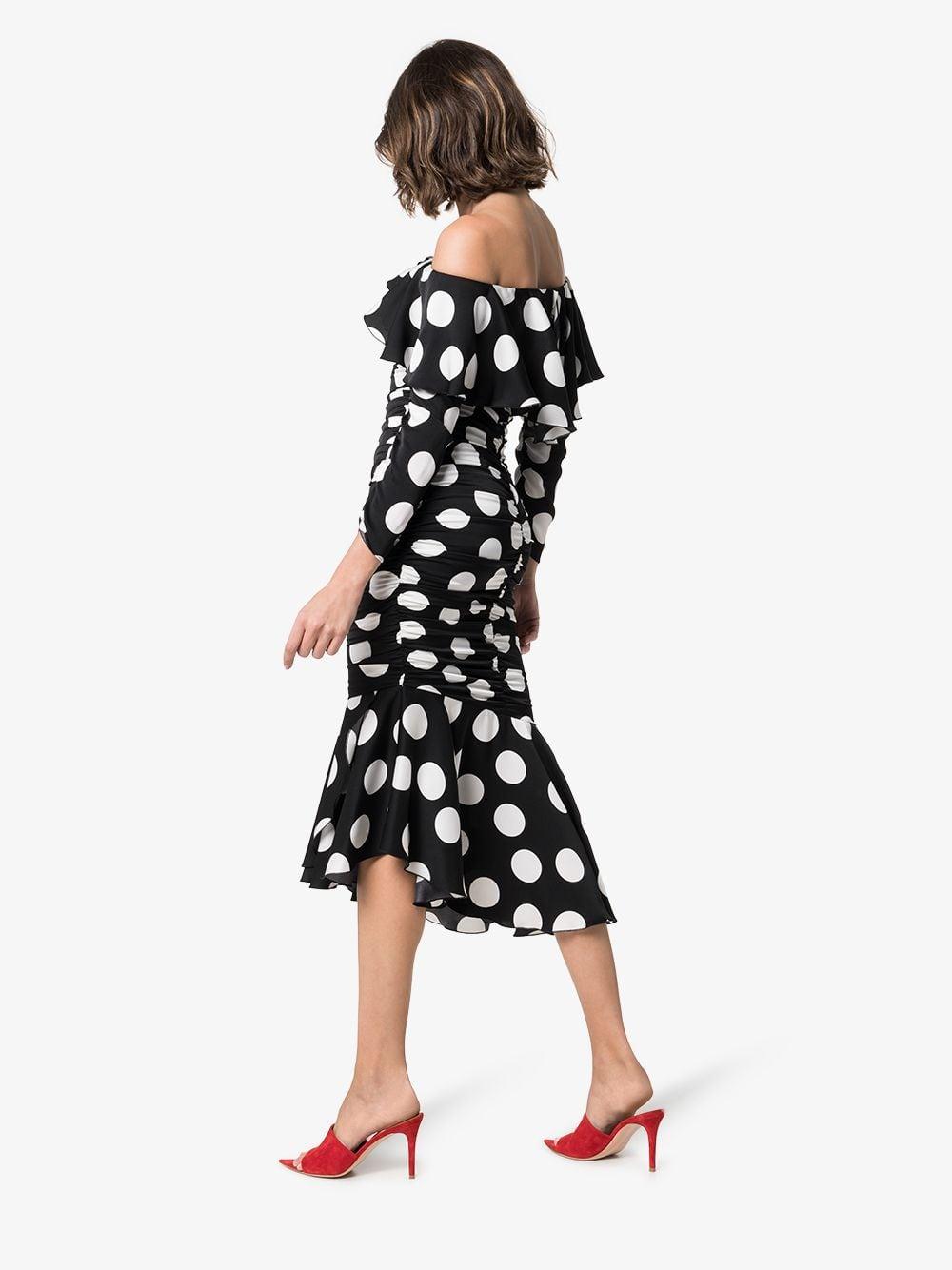 Dolce & Gabbana Off-the-shoulder Polka-dot Midi Dress in Black | Lyst  Australia