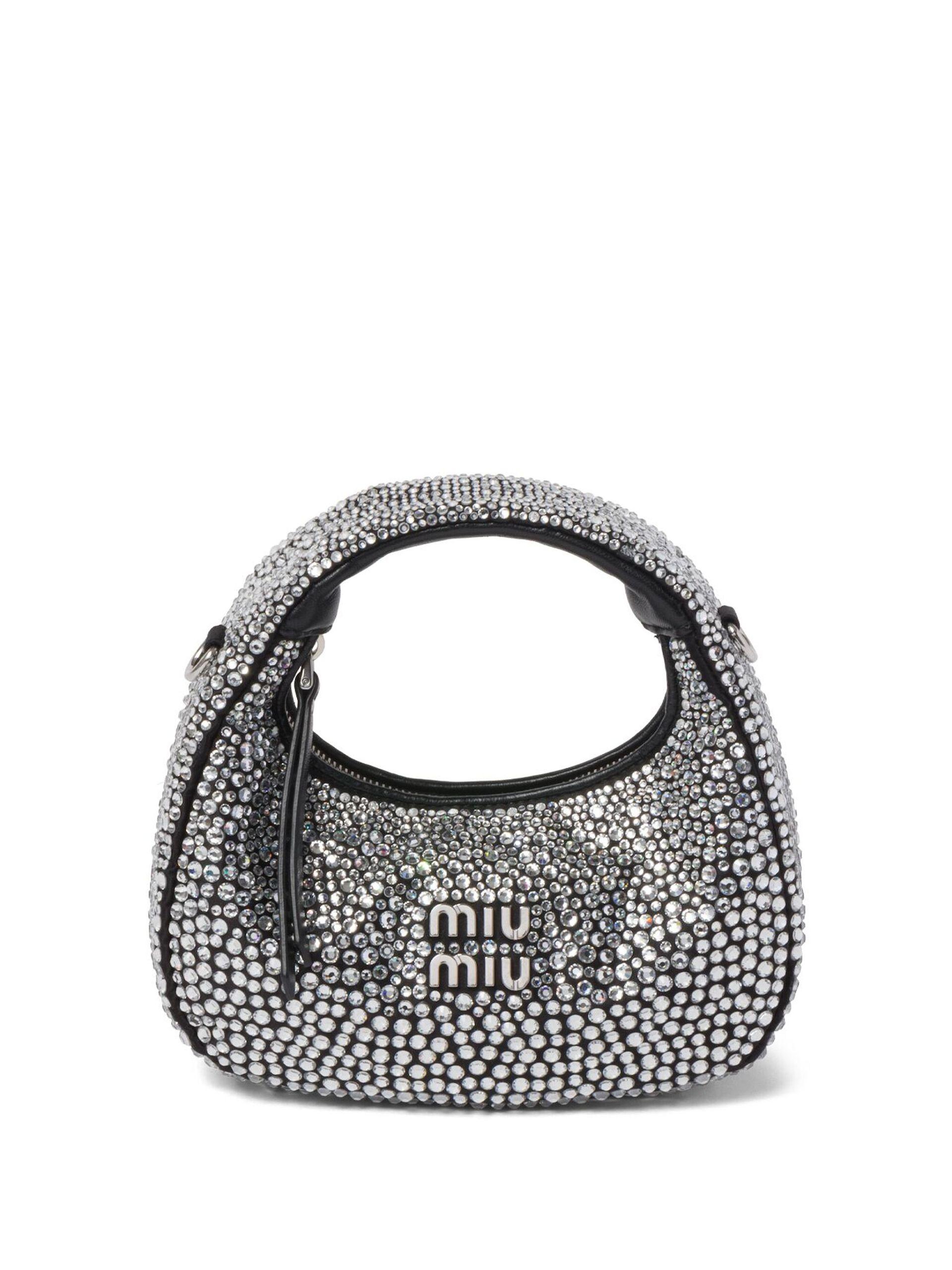 ハンドバッグ Miu Miu Embellished Satin Handbag MIU MIU Starlight Rhinestone-Embellished Satin Top-Handle