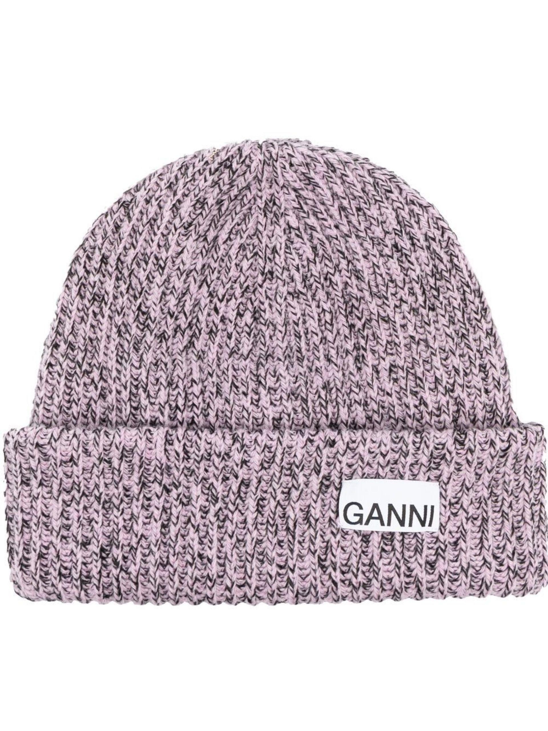 Ganni Logo Patch Knit Beanie in Purple | Lyst