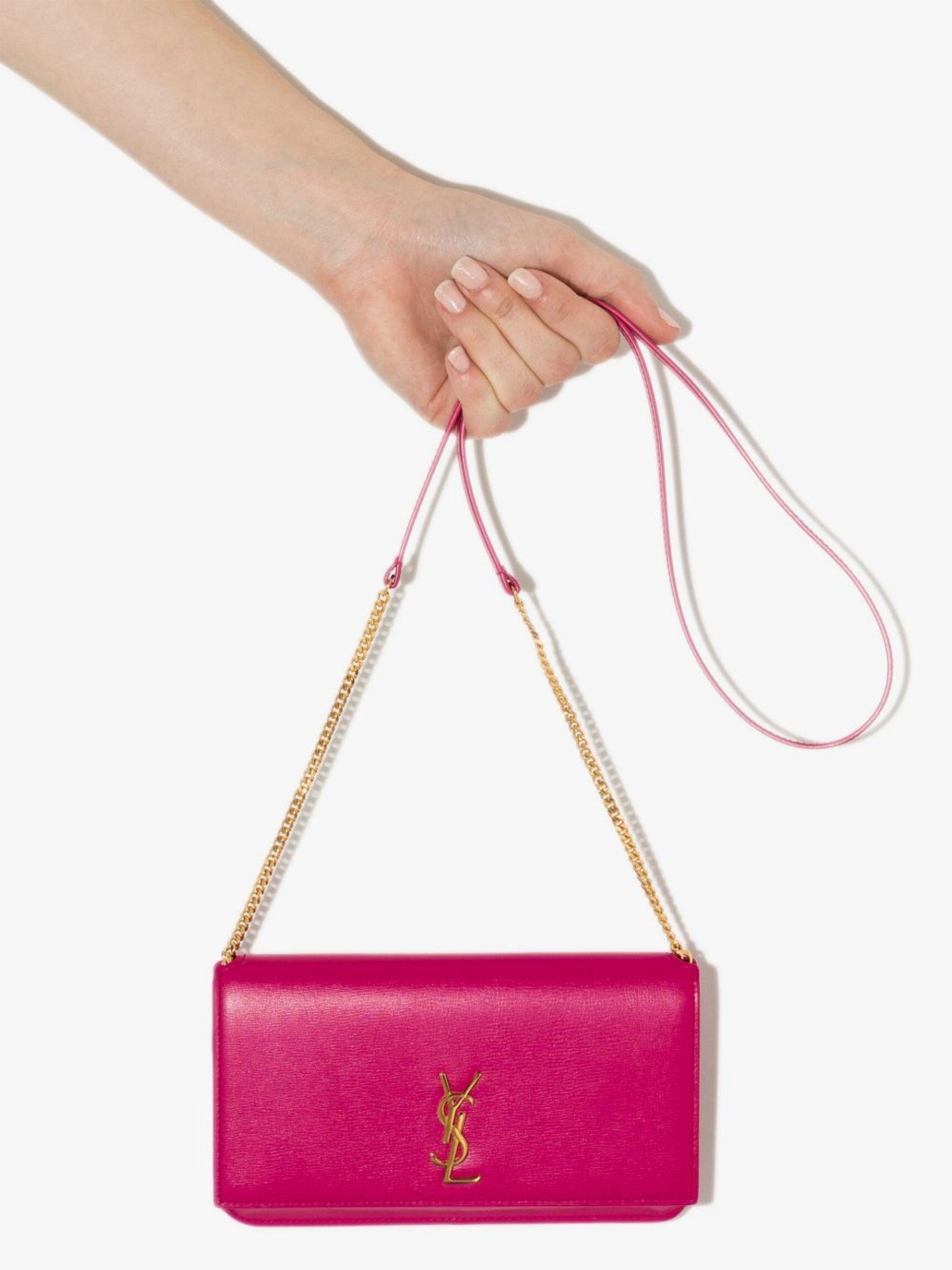 Saint Laurent Monogram Leather Phone Holder Bag in Pink