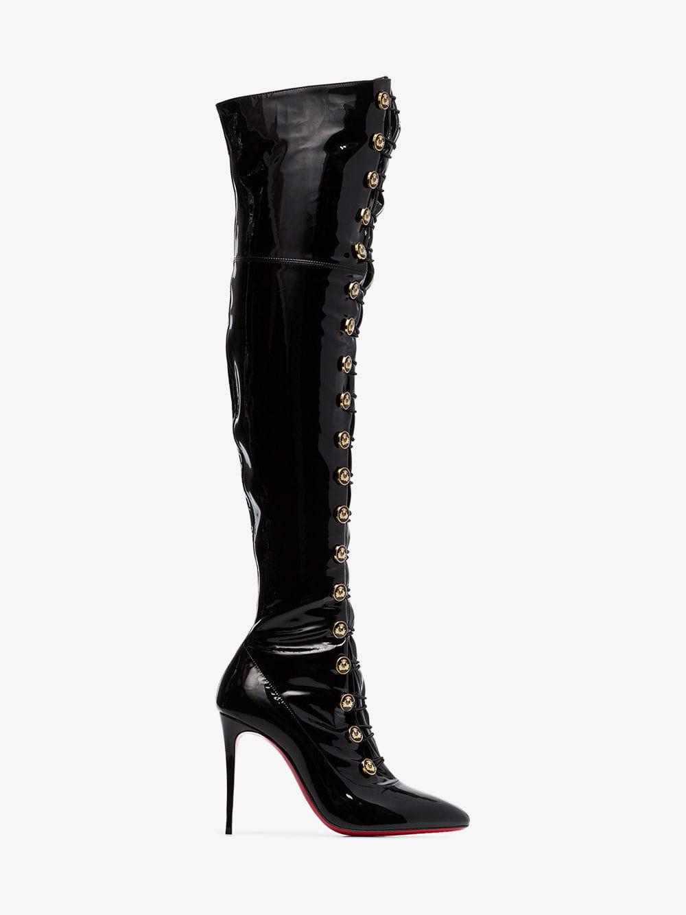 Christian Louboutin Alleo Botta Red Sole Patent Leather Knee-High Boots