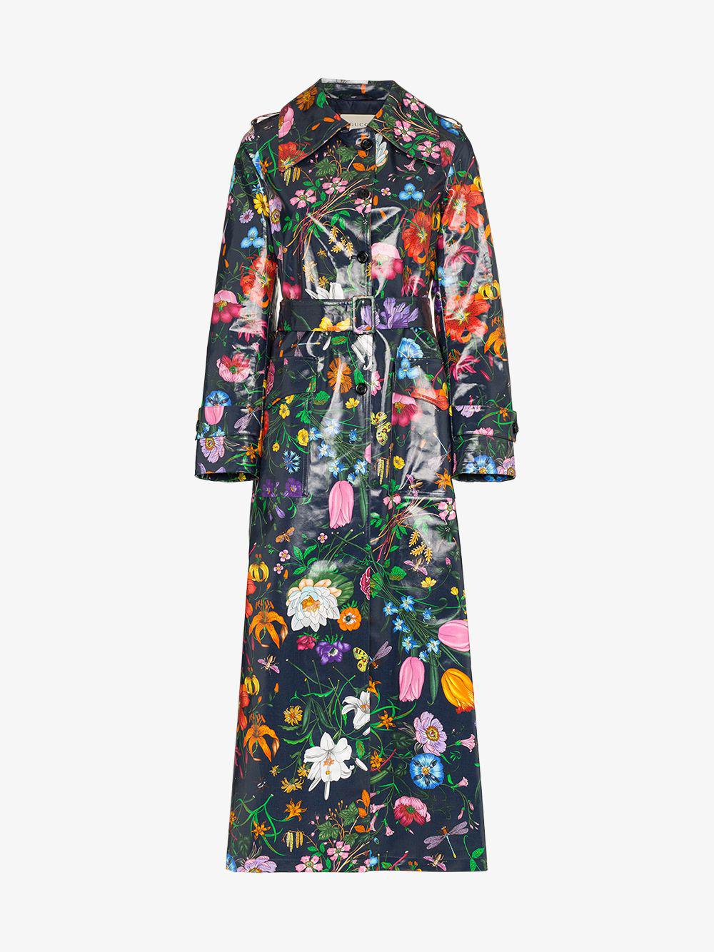 Gucci Floral Vinyl Trench Coat in Blue | Lyst