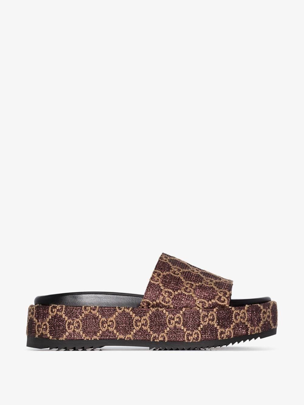 gucci angelina logo canvas flatform slides