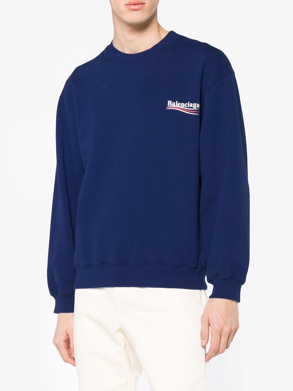 Balenciaga Cotton Logo Print Sweater in Blue for Men - Lyst