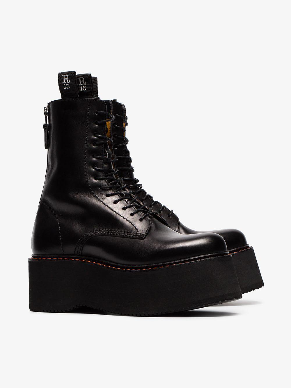 R13 Black Double Stack Lace Up Leather Boots Lyst