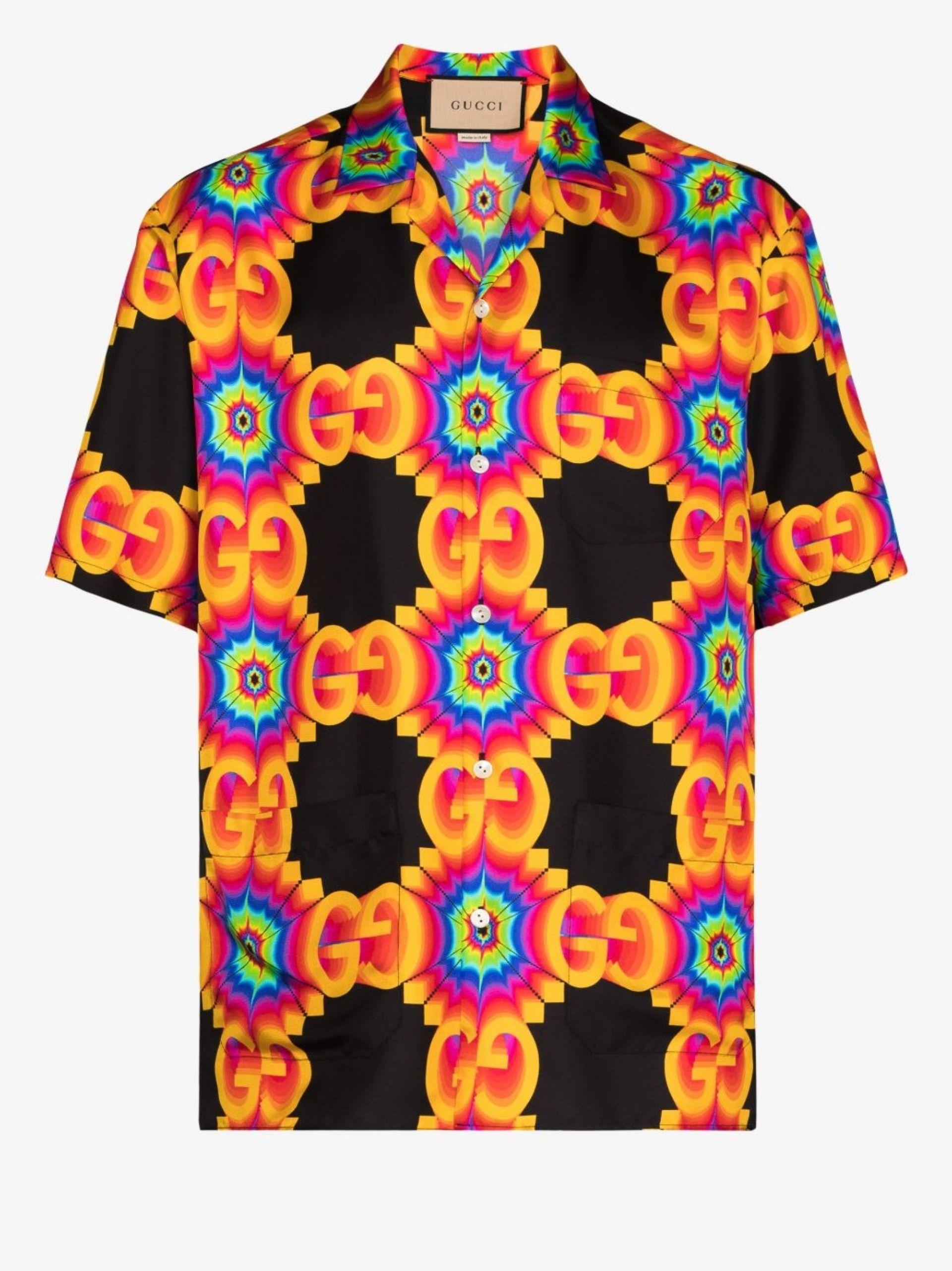 Gucci GG Kaleidoscope Silk Bowling Shirt in Black for Men | Lyst