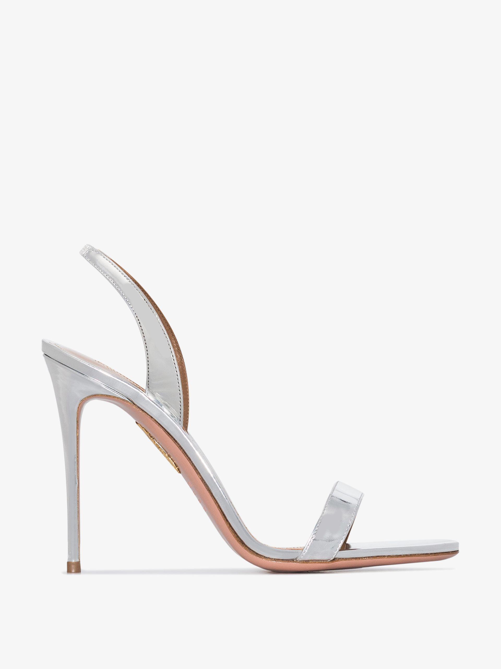 Aquazzura So Nude 105 Leather Sandals In Silver Metallic Save 6 Lyst