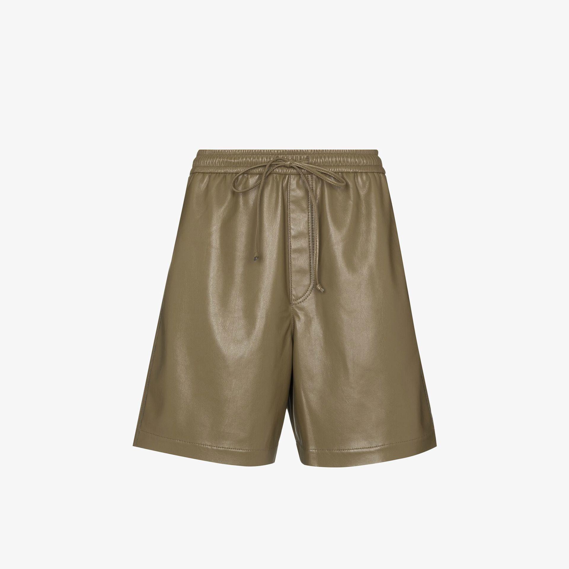 Leather Shorts with Elastic Band Napa Leather Sport Style Green and Black 