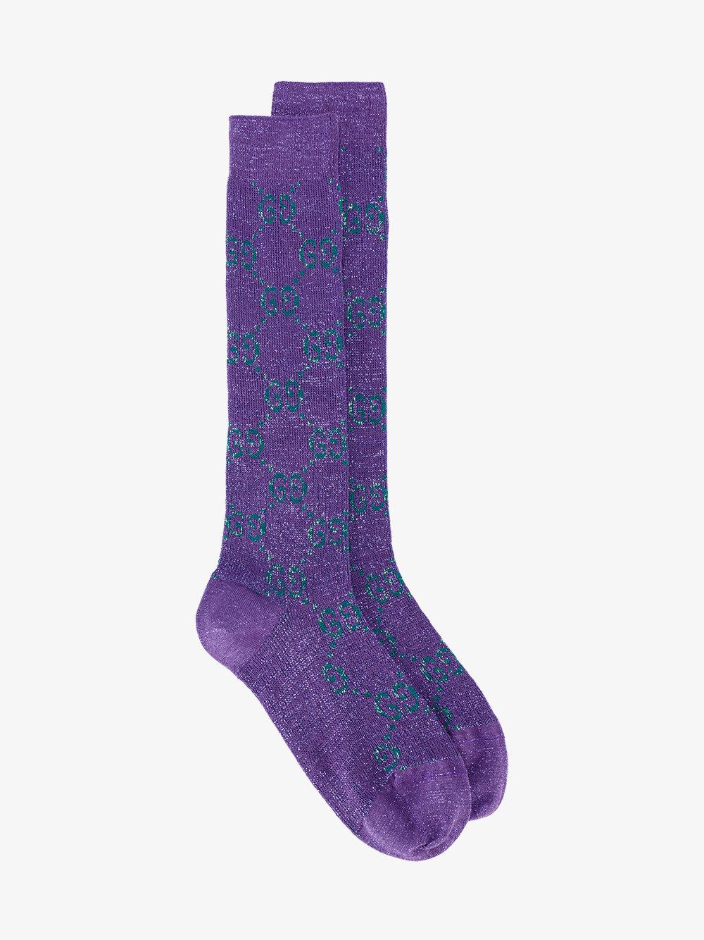 Et hundrede år at ringe I særdeleshed Gucci Cotton Glitter Monogram Print Socks in Pink & Purple (Purple) for Men  - Lyst