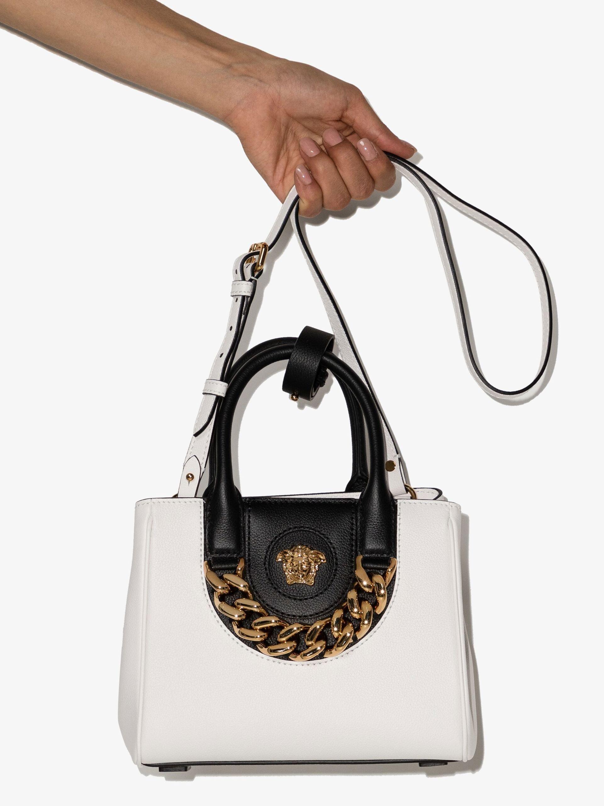 La Medusa Mini Leather Tote Bag in White - Versace