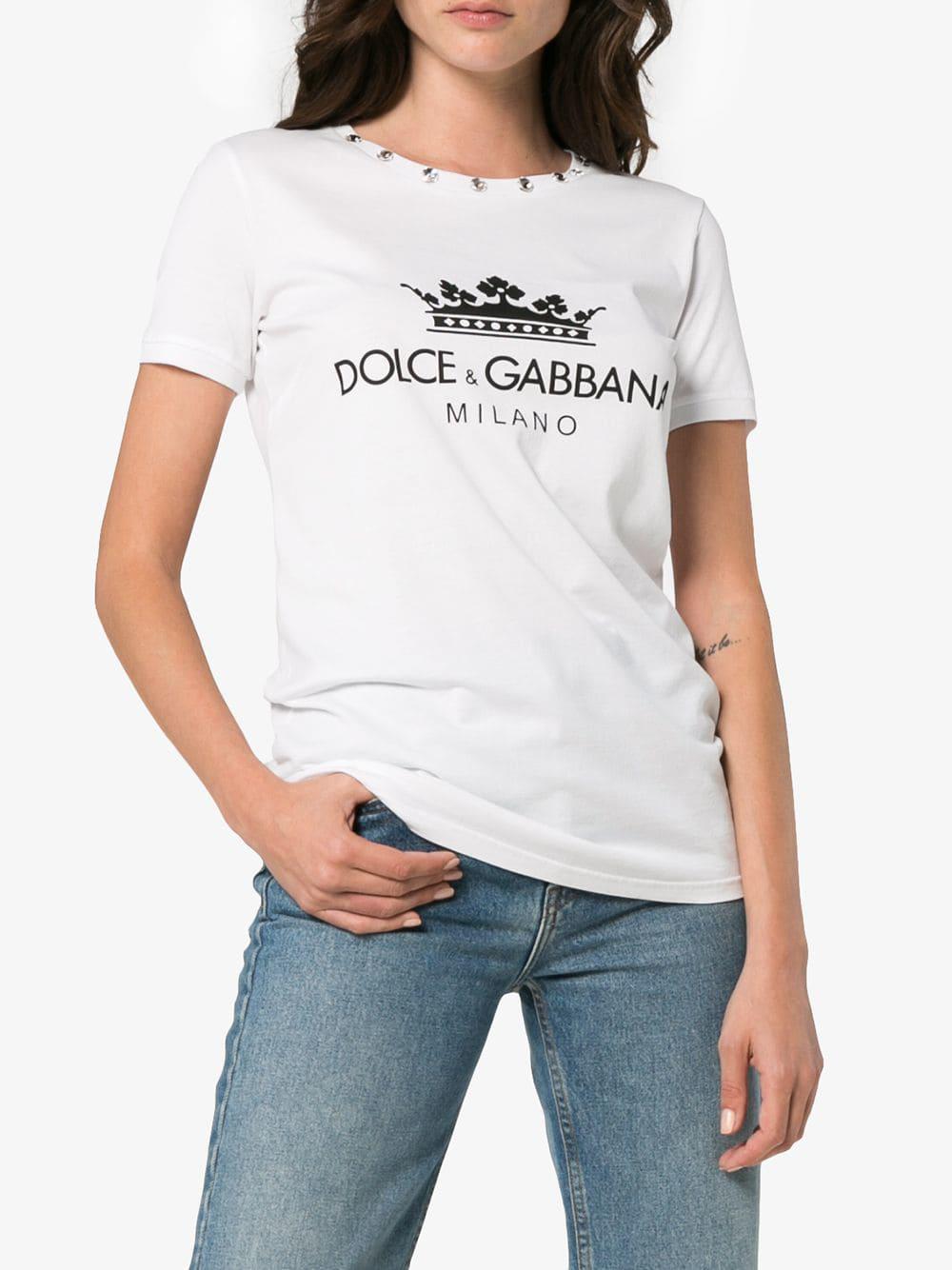 Dolce & Gabbana Diamante Collar Logo Crown Print Cotton T Shirt in ...