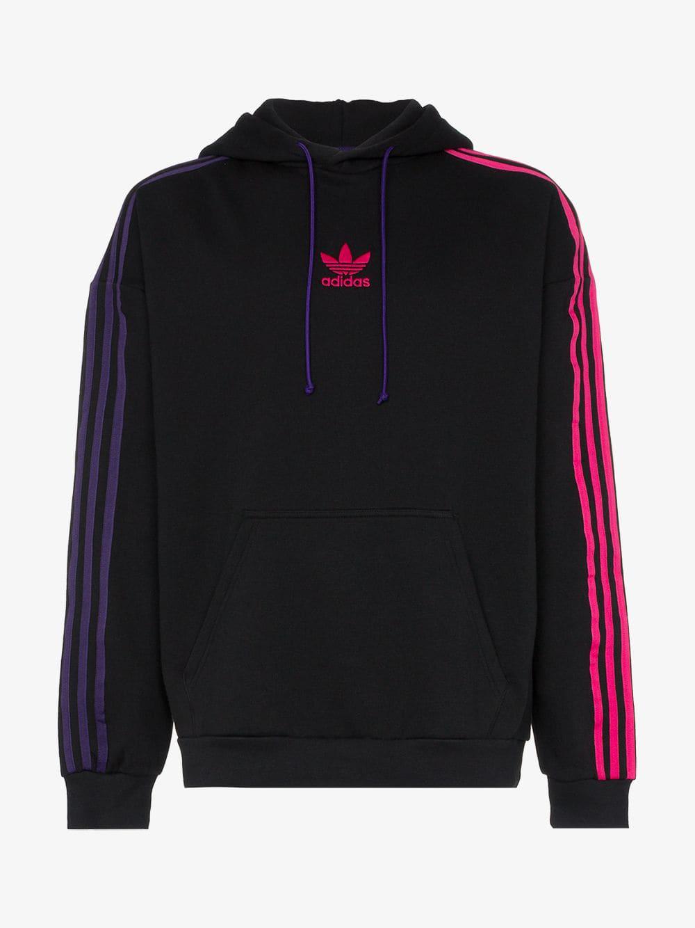 adidas Striped Sleeve Hooded Jumper in Black for Men | Lyst