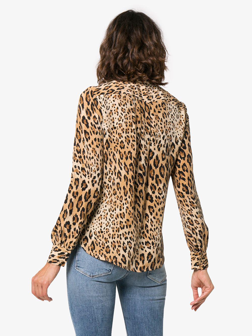 FRAME Leopard Print Button Down Silk Blouse in Brown - Lyst