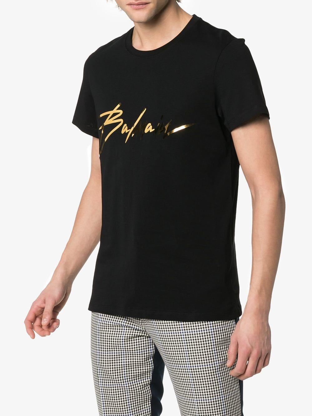 Balmain Signature Logo Cotton T-shirt in Black for Men | Lyst