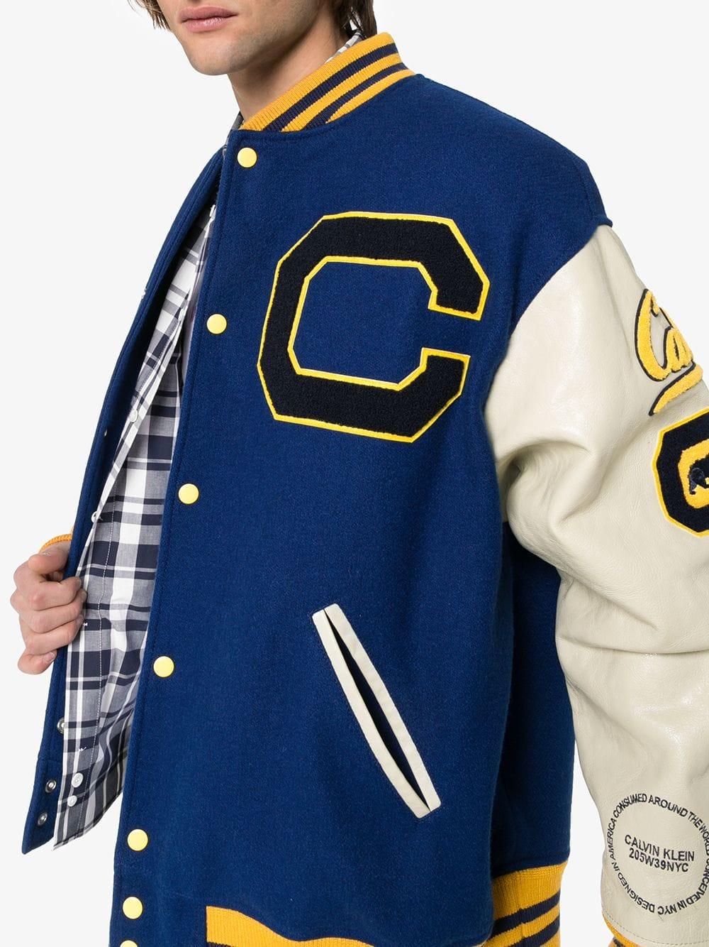 CALVIN KLEIN 205W39NYC C-patch Wool And Leather Varsity Jacket in Blue for  Men | Lyst Australia