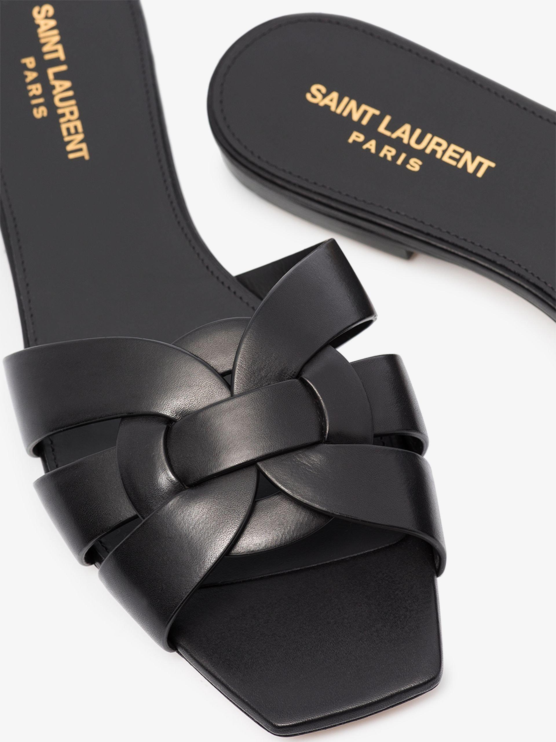 Saint Laurent Tribute Flat Sandals - Women's - Leather in Black | Lyst  Australia