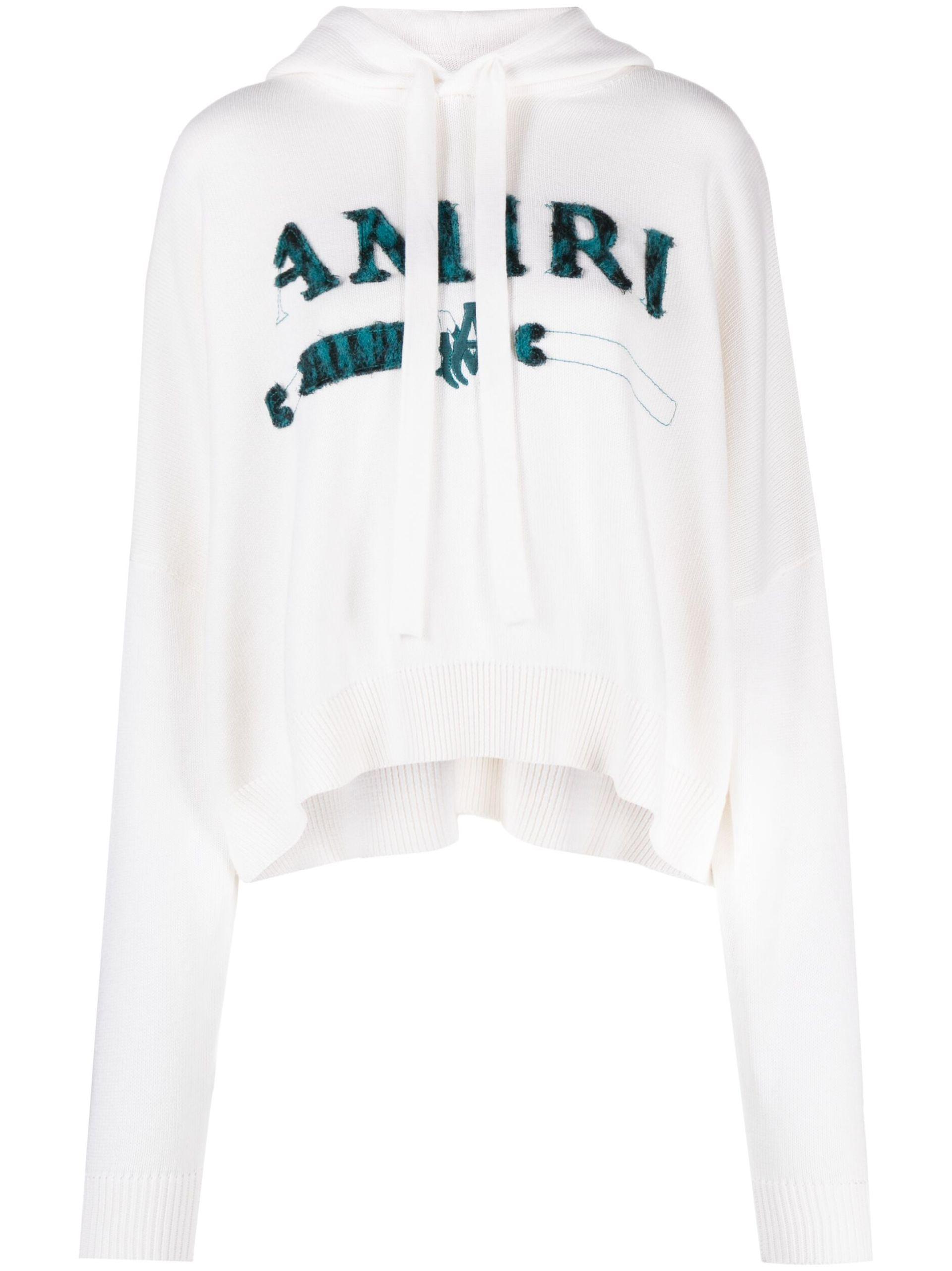 Amiri Cotton-cashmere Blend Logo Hoodie in White | Lyst