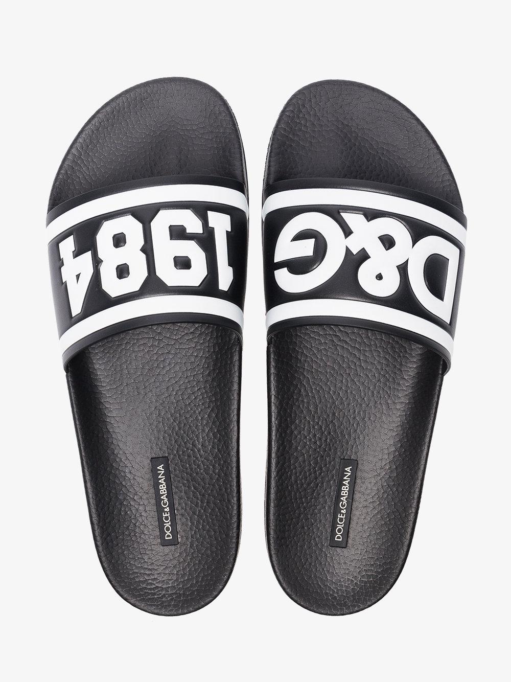 Dolce & Gabbana Leather Logo Slides in Black for Men - Save 69% | Lyst