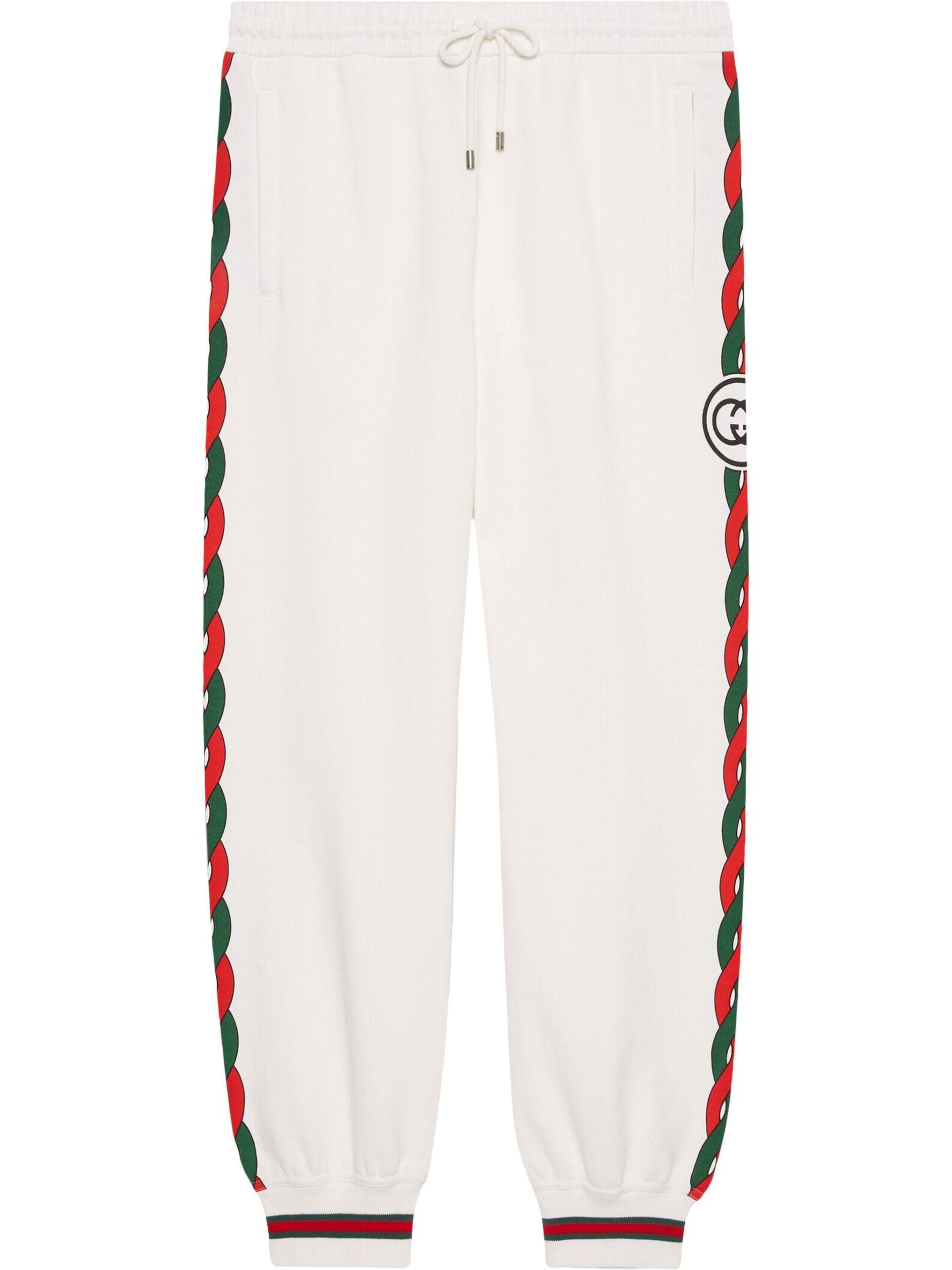 Gucci Interlocking G Web Cotton Track Pants in White for Men | Lyst