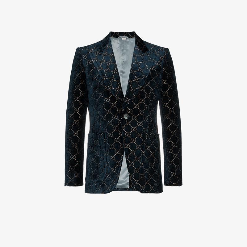 Logo Jacquard Cotton Blend Velvet Blazer